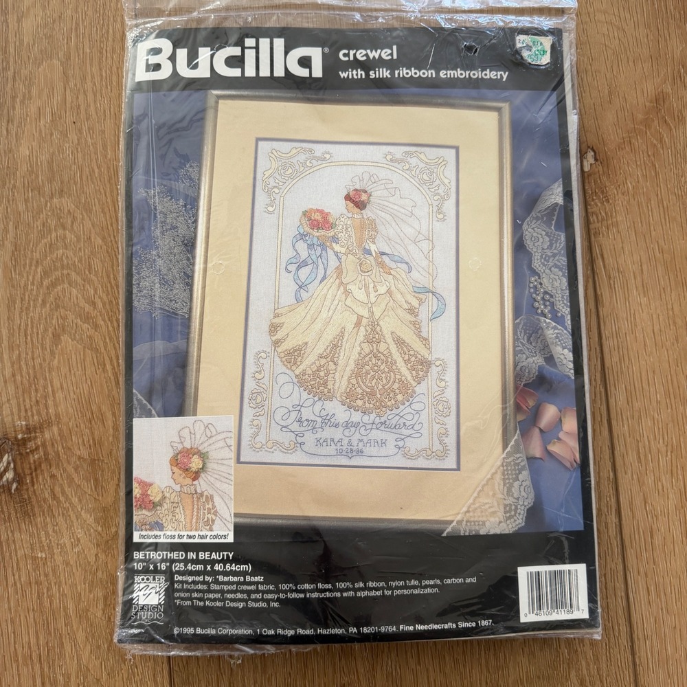 Vintage Bucilla Betrothed in Beauty Crewel Silk Ribbon Embroidery Kit 1995 41189